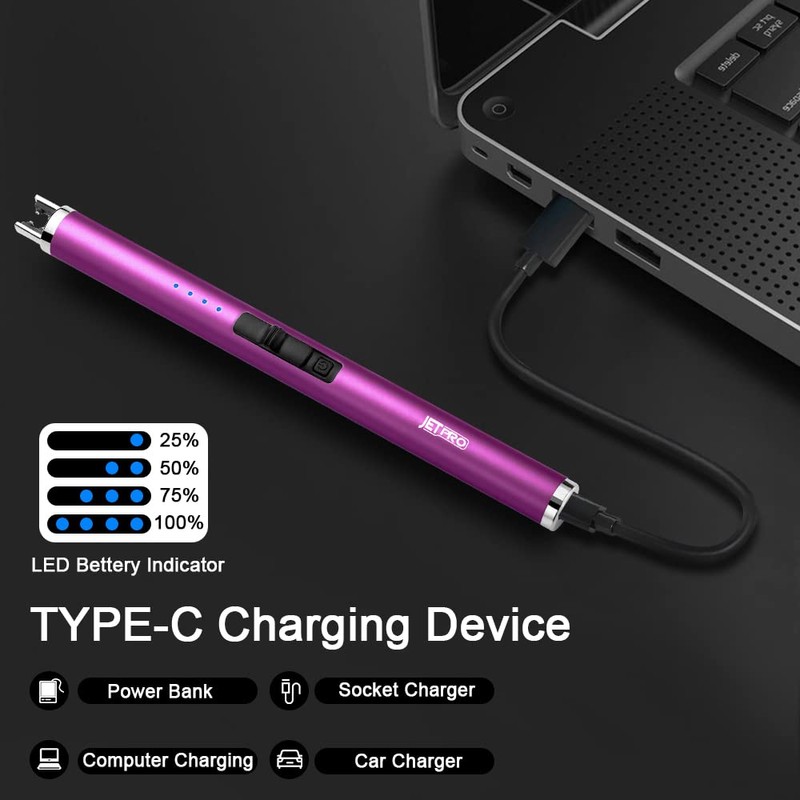 JETPRO USB Rechargeable Candle Lighter Electronic Arc Lighter Windproof Flameless