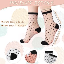 Zuimei 10 Pairs Sheer Socks,Black Striped Plaid Dot Thin Transparent Sock,Summeer Ankle Socks See Through Crew Socks Vintage Ultra-thin Lace Sock for Women Girls