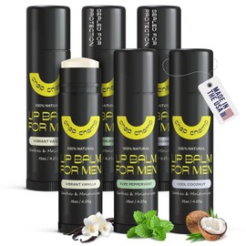 Bálsamo labial para hombres - 6 bálsamos labiales naturales con vitamina E y cera de abejas - Hidratante y protector de labios - Mate - 0.15 onzas - 2.5 x 0.2 pulgadas
