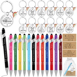 GANGBARU 12 Sets Employee Appreciation Gifts Bulk Motivational Ballpoint Pens Thank You Kraft Card Inspirational Keychains with Organza Bags for Coworker Staff Teacher Nurse Volunteer