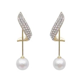 Gold Pearl Drop Earrings for Women Lightweight Dainty Small Hoop Earrings Hypoallergenic, Cute Statement Freshwater Cultured Dangle Gold Earring Gifts