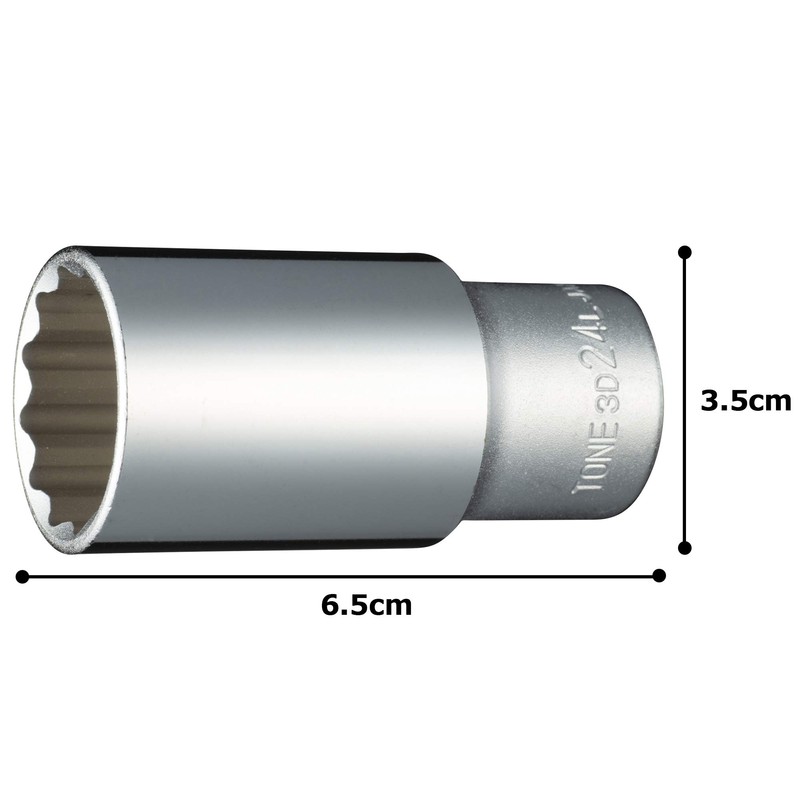 Tone HP3D-24L Deep Socket (12 Angle), 3/8 inches (9.5 mm),