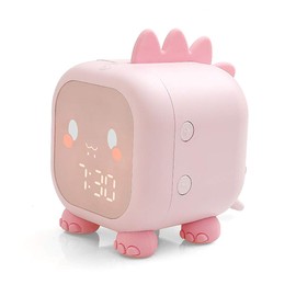WBTY Reloj Despertador para Niños Lindo Dinosaurio Reloj Despertador Digital para Niños Reloj de Noche Entrenador de Sueño para Niños Luz de Despertador y Luz Nocturna (Rosa)