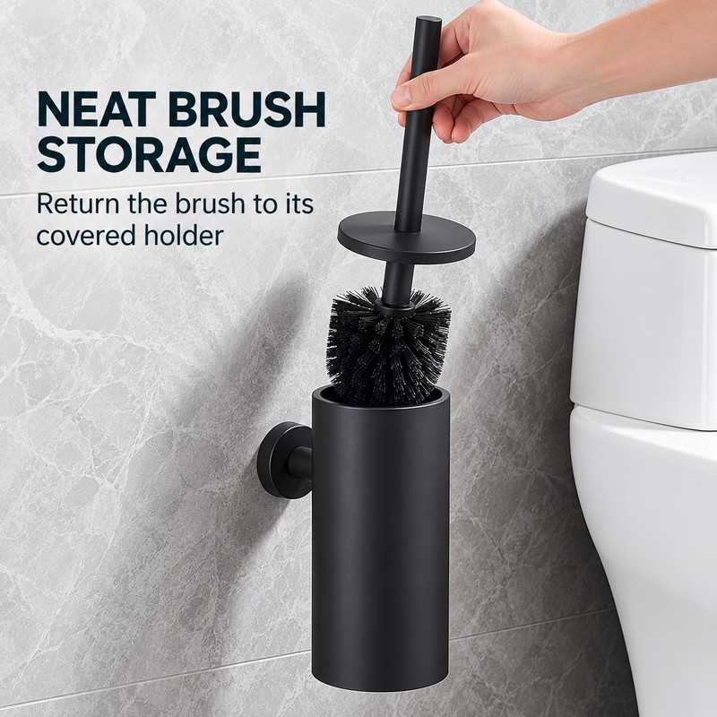 FALANGSHI FR07 Stainless Steel Toilet Brush and Holder Set, Brushed