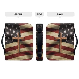 Psesaysky Cross American Flag Bible Covers for Women Easy to Store Bible Organizer Bag for Man with Zipper and Handle Case Large Size Bible Protector