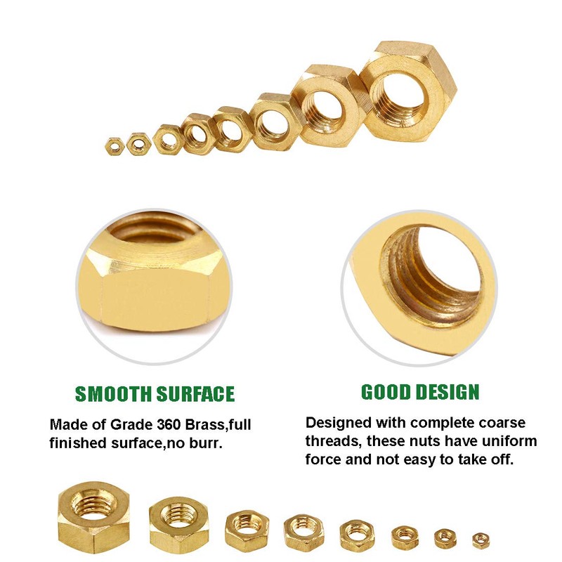 Keadic 160Pcs Brass Hex Nuts Assortment Kit, Full Finished Metric