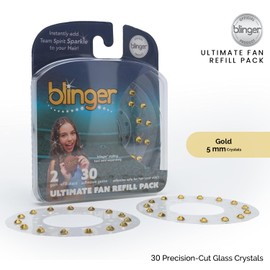 blinger® Ultimate Fan Refill Pack with 30 Precision-Cut Glass Crystals |Instantly Sparkle in Team Spirit Colors | Hair-Safe – Bling In Brush Out - Gold