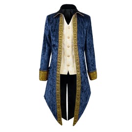 Apocrypha Mens Medieval Steampunk Tailcoat Victorian Vintage Jacket Frock Coat (Blue, XX-Large)