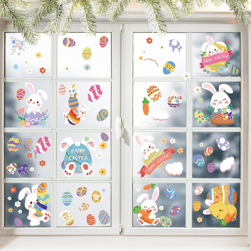 CHIHOLEN Easter Window Stickers,9 Sheets Easter Window Decoration,Double Sides Easter