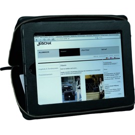 Alassio Tablet - PC Hülle FLUSH, Tablethülle aus Vollrindleder, Schutzhülle für Tablets bis 10 Zoll Briefcase, 26 cm, Black (Schwarz-Grau)