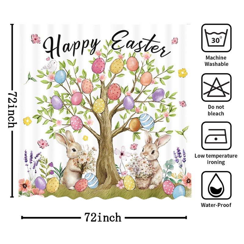 Easter Shower Curtain Bunny Easter Eggs Tree Shower Curtain for