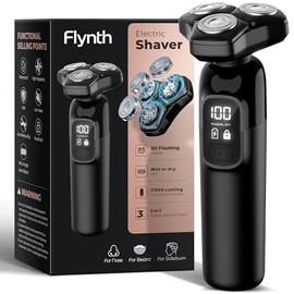 Maquinilla de afeitar eléctrica para hombres Flynth 3 en 1 máquina de afeitar rotatoria de 3 hojas mojada/seca para barba, nariz y cara, resistente al agua IPX7, juego de aseo de carga rápida