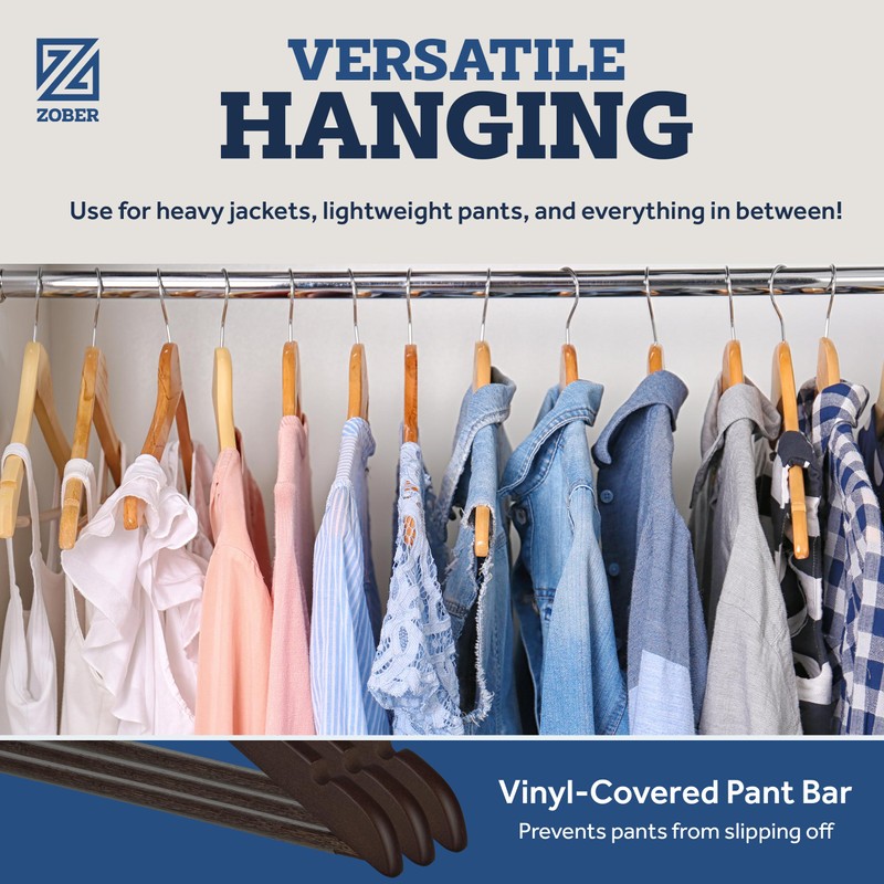 Zober Black Wooden Hangers - 20 Pack, Heavy Duty, Non