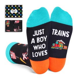 HAPPYPOP Fuuny Train Gifts Train Socks for Boys - Train Enthusiasts Lovers, Funny Train Railroad Socks for Kids 7-9 Years, Train Stocking Stuffers
