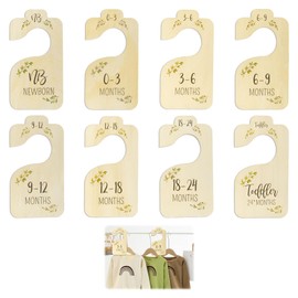 8PCS Baby Wardrobe Dividers,Baby Clothes Dividers with Lable,Wood Baby Size Dividers for Wardrobe,Baby Age Hanger Dividers,Baby Closet Dividers,Wardrobe Dividers from Newborn to 24 Months