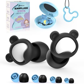 Kids Ear Plugs 2 Pairs(6-12 yrs), Reusable Noise Cancelling Earplugs, Silicone Noise Sensitivity Ear Plugs for Children/Small Ears, Ear Protection for Concerts/Flying/School/Playtime(Black+Blue)