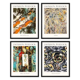 Set of 4 Jackson Pollock Wall Art Framed Prints - 8x10 Abstract Wall Decor Modern Famous Paintings Reproductions for Bathroom Living Room Decor
