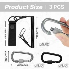 Icyowls Pack of 3 Tactical Lanyard Paracord, Elastic Spiral Cable with 2 Carabiners, RSG Holder, Police Equipment, Lanyard with Carabiner Hook for Outdoor Camping Hiking Tool