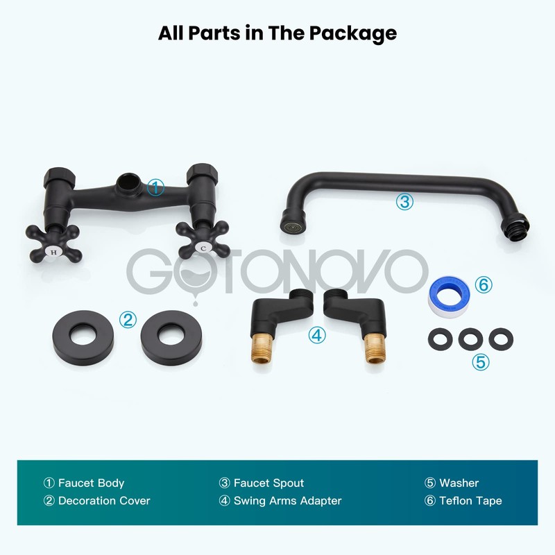 gotonovo Wall Mount Kitchen Sink Faucet Double Cross Handle Commercial