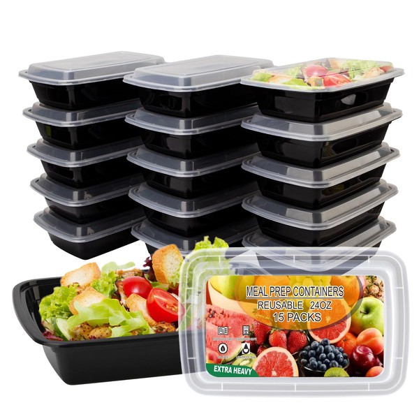Ezalia 15 Pack Meal Prep Containers Reusable 24oz, Plastic Food