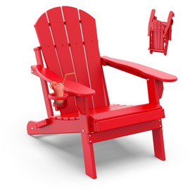 IVY&LANE Folding-Adirondack-Chair | HDPE Plastic | Outdoor Fire Pit Chairs with Cup Holder | Red | Poly | Weather Resistant | for Patio Deck Poolside Garden Beach