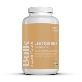 BULK SUPERFOODS | Jengibre Orgánico 100% Natural | 180 Capsulas – 500 mg c/u – Sin Gluten | Suplementos Alimenticios a Base de Jengibre en Capsulas