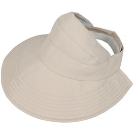 TUVATU Wide Brim Sun Hat for Women Girls, Hollow Top Sun Visor Foldable Hats UV Protection Beach Ponytail Cap for Summer, Beige