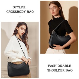 HKCLUF Umhängetasche Damen PU Leder Handtasche Damen Tasche Damen Schultertasche Damen Crossbody Bag Damen mit 2 Austauschbar Schultergurt (Schwarz)