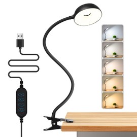 【Clip on Lamp】 10-Level Dimming & 5 Color Modes LED Book Light, Flexible Gooseneck Reading Light for Beds, Desks, Headboards - Eye-Friendly Night Light for Kids/Adults (Black)