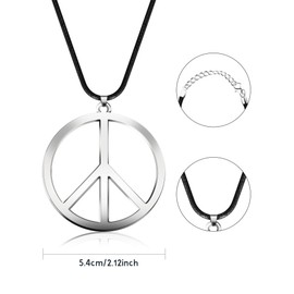 Tatuo 1 Piece Metal Peace Sign Pendant 1960s 1970s Hippie Party Accessories Necklace (Silver)