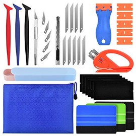PACETAP Car Vinyl Wrap Tool kit 11 Pcs Window Tint Tools Kit Including Package Bag, Felt Squeegee, Edge Trimmer, Soft Corner Squeegee, Retractable Kinfe and 10Kinfe Blades, Carving Knife, Cut Knife