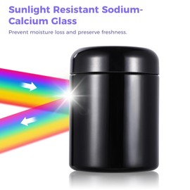 Lnrueg 8.5 Oz 250ML Smell Proof Jar, Black Viewing Jars UV Protection Reusable, Wide Mouth Glass Jar for Herbs Spices Coffee and Dry Goods