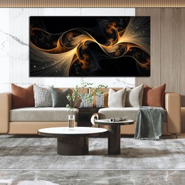 Ouzzlie Large Black Wall Art Abstract Wall Decor Gold Canvas Art Picture Artwork for Living Room Bedroom Office 29" x 59"