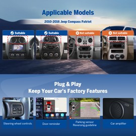 Eonon 10.1 Inch IPS HD Android 13 Car Stereo Navigation for 2010-2016 Jeep Compass & Patriot - Wireless/Wired CarPlay & Android Auto, Built-in Mic,Support Steering Control,Plug & Play GPCX6