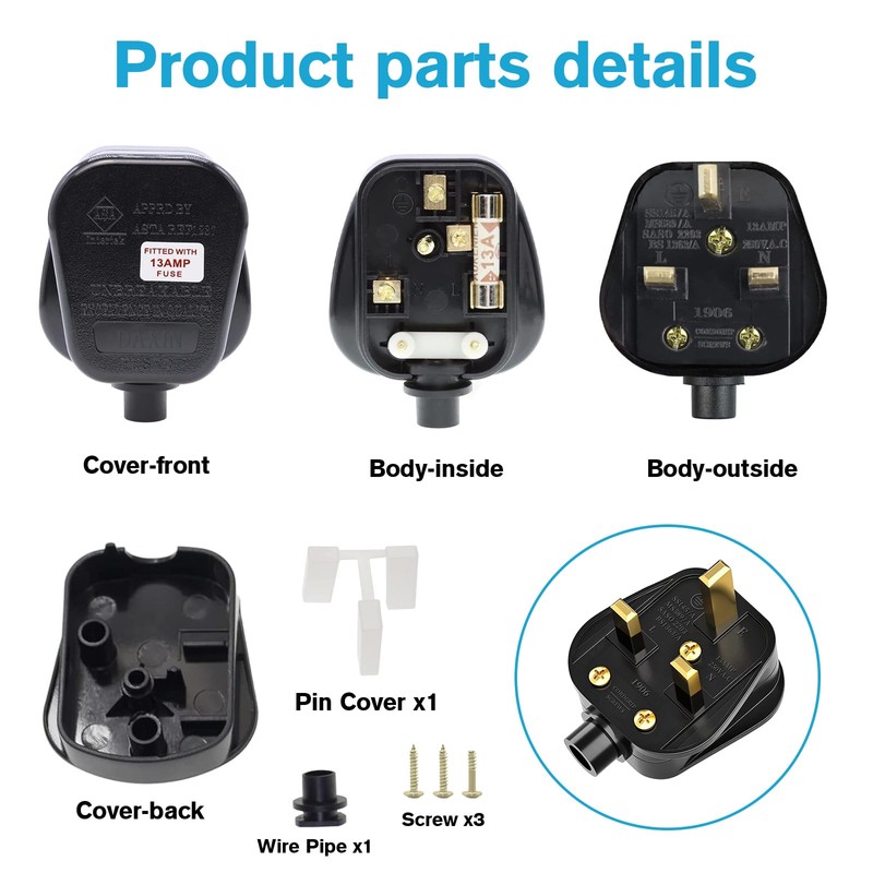 UK Plugs with 13 AMP Fused, 3 pin Mains Plug