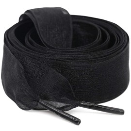 WEGOODZF Satin Ribbon Shoe Laces: 2cm Black Flat Snow Yarn Shoelaces for Women 47 inch - 2Pair