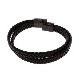 ROAL | Pulsera doble de piel para hombre con broche de acero inóxidable - Color negro