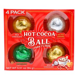 Pack of 4 Hot Cocoa Balls Variety Pack Milk Chocolate, Salted Caramel, and Peppermint for Christmas Chocolate Candy 3.31oz