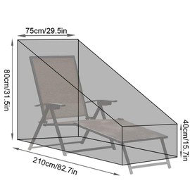 Chaise Lounge Chair Cover, Anti Rust Chair Protective Cover Oxford Cloth Dustproof Cover Waterproof Outdoor Folding Chaise Cover for Furniture Covers(210D-black-silver)