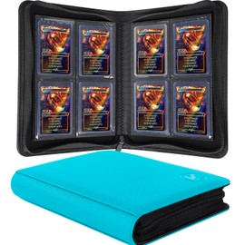 KUOOKING Toploader Binder, Holds 112+ Toploaders, 4 Pocket Top Loader Card Storage Case, Double-Sided Pockets for trading card in 3 x 4'' Toploaders（Blue）