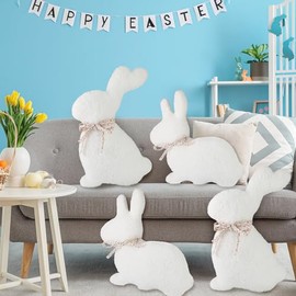 Soaoo 4 Pcs Easter Pillows Decorative Bunny Pillows for Sofa White Throw Pillows Decorative Plush Sofa Bunny Cushion for Indoors Home Outdoor Couch