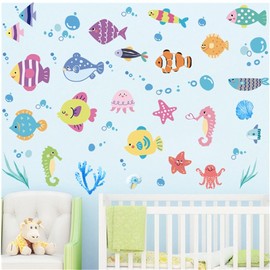 HOTIYOK Fish Wall Sticker, Sea Fish, Doodle Fish, Wall Sticker, Wallpaper, Sticker, Stylish, Children's Room, Swimming Pool, Mother and Child Room, Wall Decoration, Small Sticker, Bath, Toilet Wall