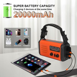 20000mAh / 74000mWh Emergency Radio, Solar Hand Crank Radio AM/FM/NOAA Weather Radio, Battery Powered with Cell Phone Charger, SOS Alarm, Flashlight & Reading Lamp for Emergencies Hurricane Camping