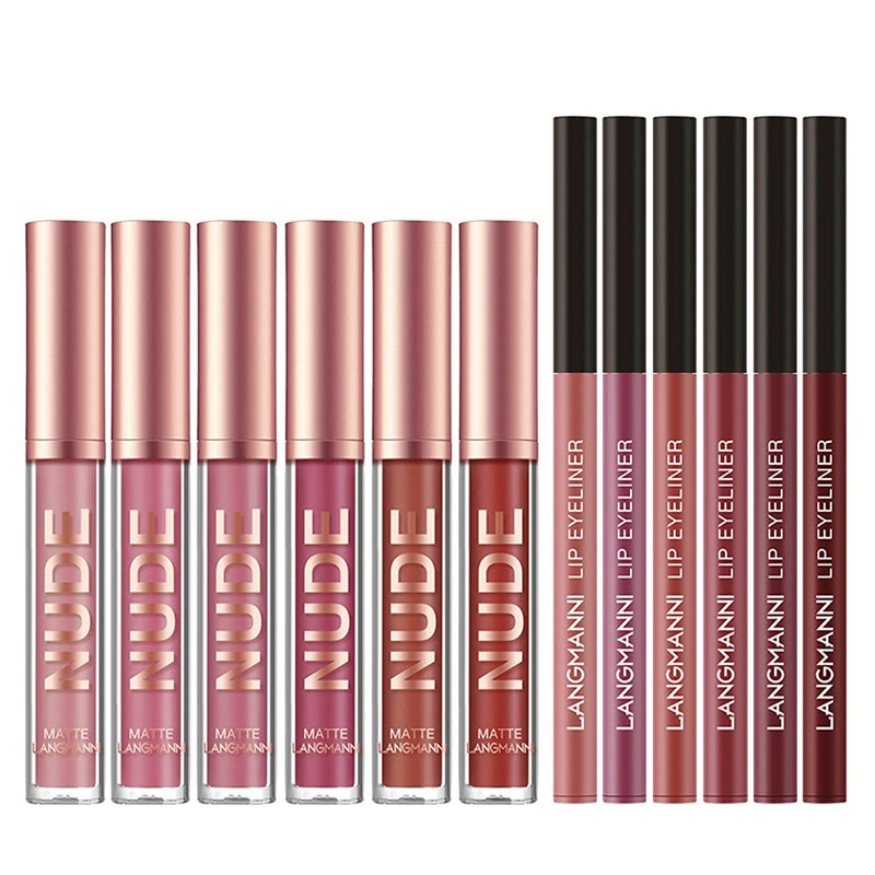 6 Pcs Velvety Matte Lip Gloss + lip Liner Set