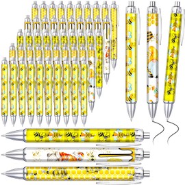 Thenshop 50 Pcs Bee Pens Bulk Honey Bee Theme Gel Ink Ballpoint Pens Honeycomb Gnome Party Favors Appreciation Gifts for Nurse Day Mother's Day Employee Office Work