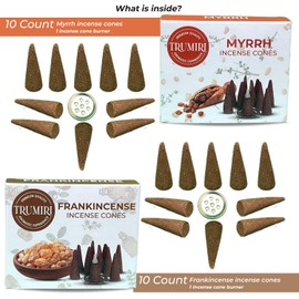 Incense Cones - Combo Pack of 20 Cone Incense - 10 Frankincense + 10 Myrrh - Insence Cones - Incense Cones Scented - Cone Incense Scents - Insense Cones - Incent Cone