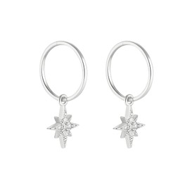 Serenity Sleepers 925 Solid Sterling Silver Sleeper Huggie Hoop Charm Earrings For Women | Starburst Star | Dainty Zirconia Earrings