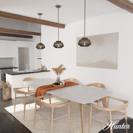 Hunter - Brookhollow 1-Light Sable Rattan, Medium Size Pendant Light, Dimmable, Casual Style, Geometric Shaped, for Bedrooms, Kitchens, Dining, Living Rooms - 13215