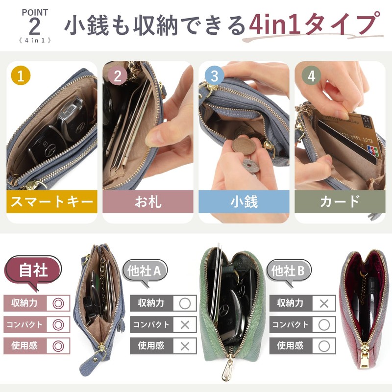 IWK Women's Compact Smart Key Case, 2-Piece Storage, pink purple