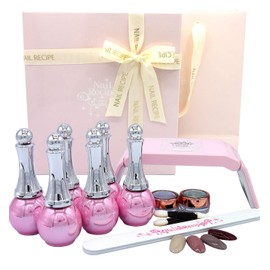 Nail Recipe Gel Nail Kit, Home, Easy Care, Self-Gel, Self-Gel, Gel Nail Set, Gift Set (Stylish Colors)
